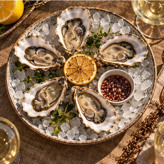 Fresh oysters on ice