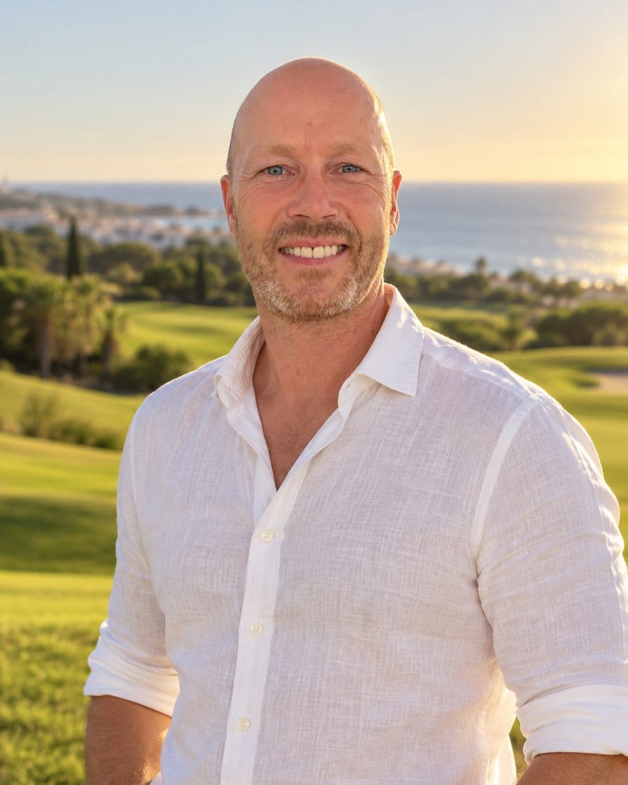 Hans Peter Dalen, founder of Innoveza, on a golf course above the sea